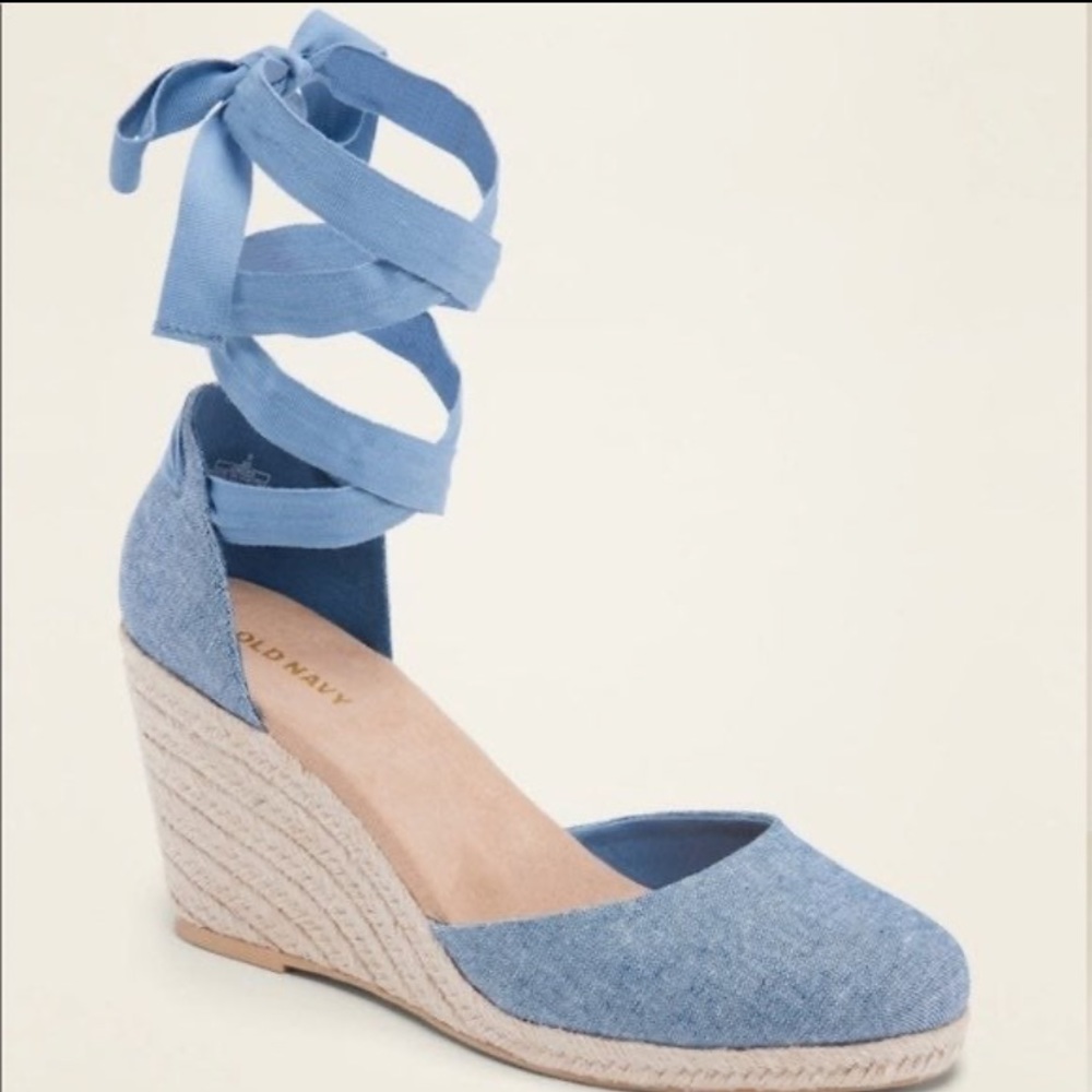 Blue Denim Strap Wedges